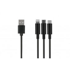 Дата кабель USB 2.0 AM to Lightning + Micro 5P + Type-C 1.2m black 2E (2E-CCMTLAB-BL)